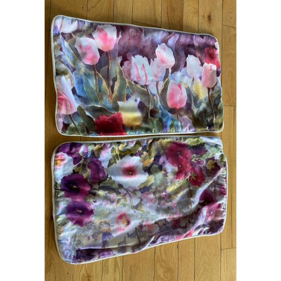 Judy Buswell Pillow Sham Covers Watercolor Pansies Lot of 2 Tulips Floral - Picture 1 of 6